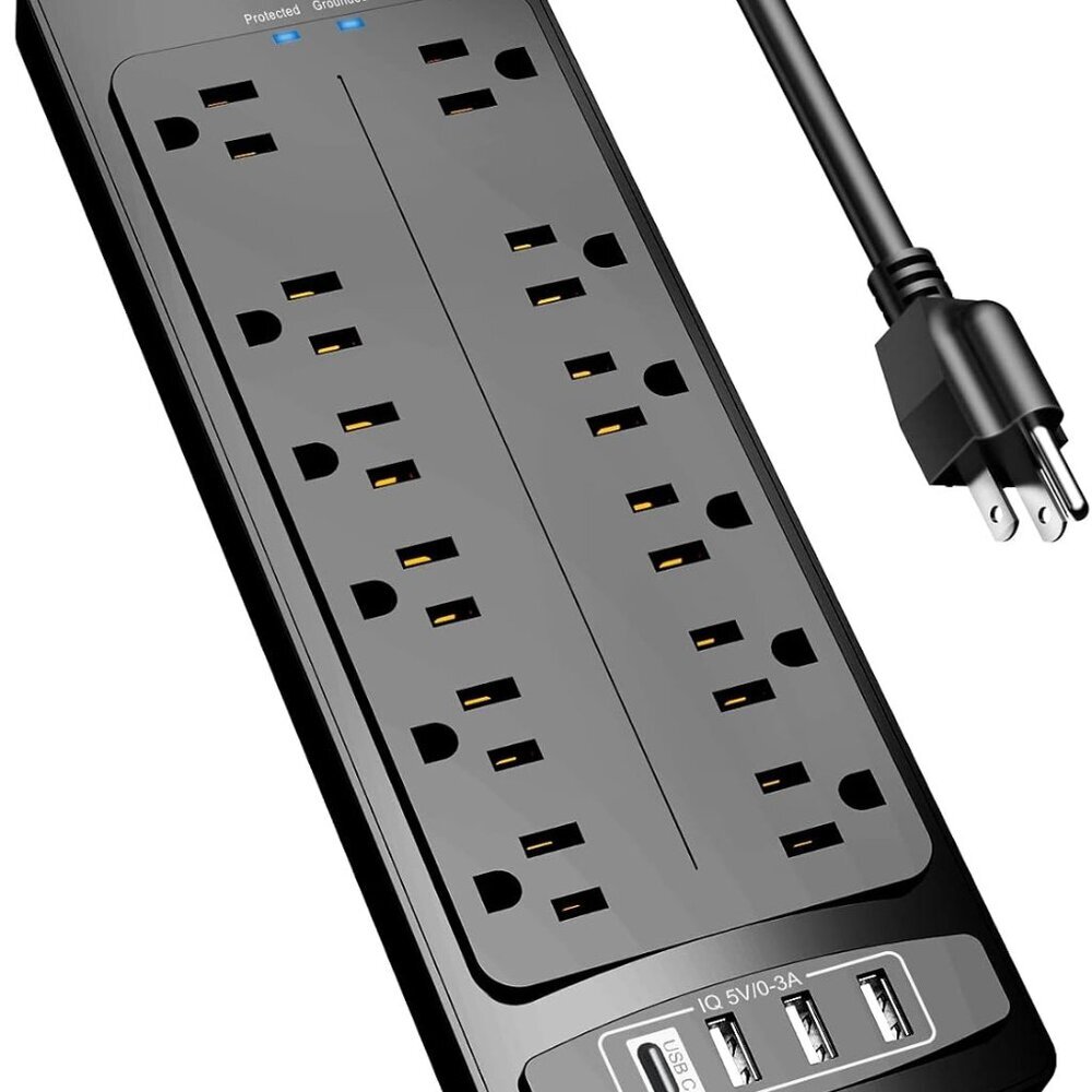 Power Strip, Surge Protector with 12 Outlets and 4 USB Ports, 6 Feet Extension C